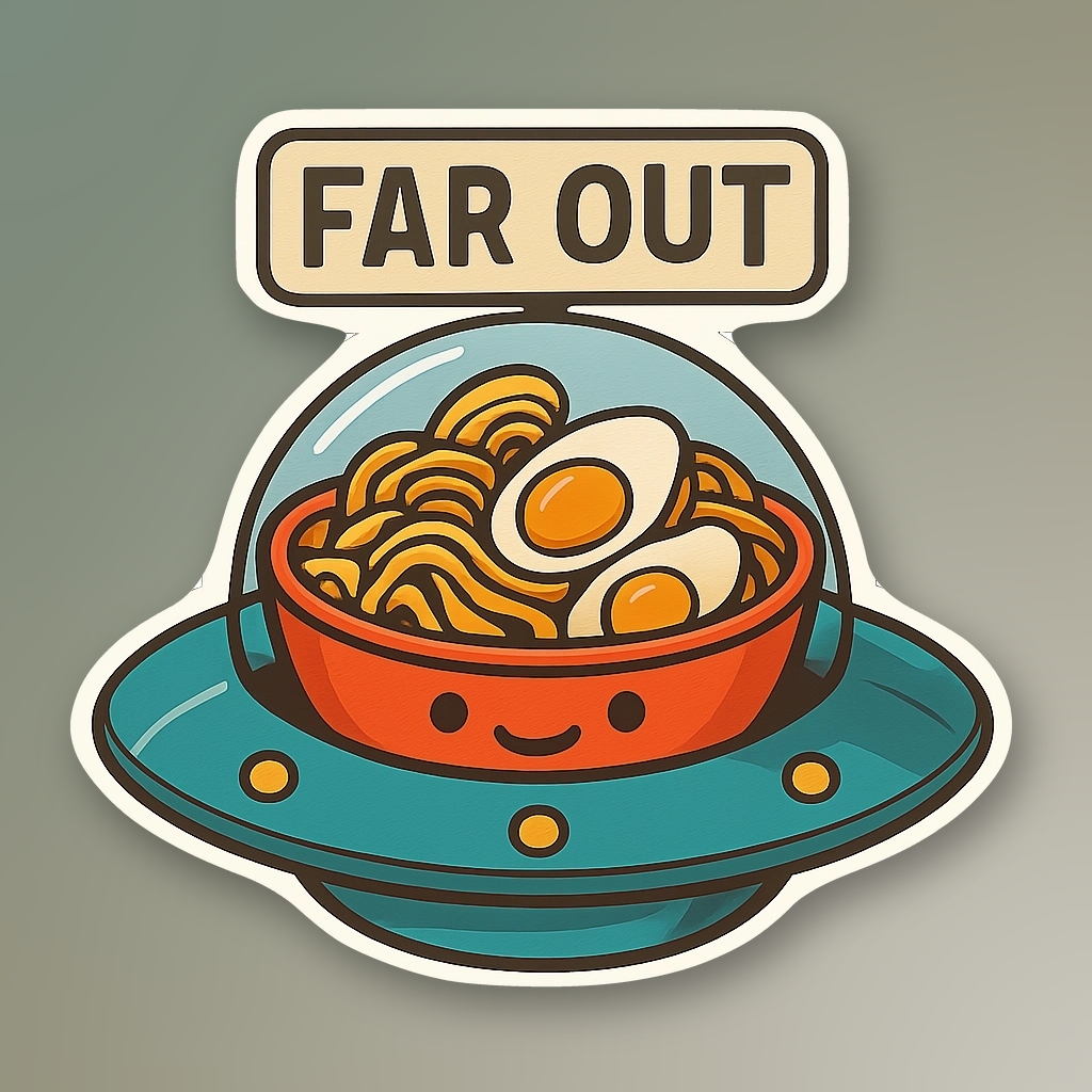 Space Ramen Noodle with Egg Eyes in a UFO
